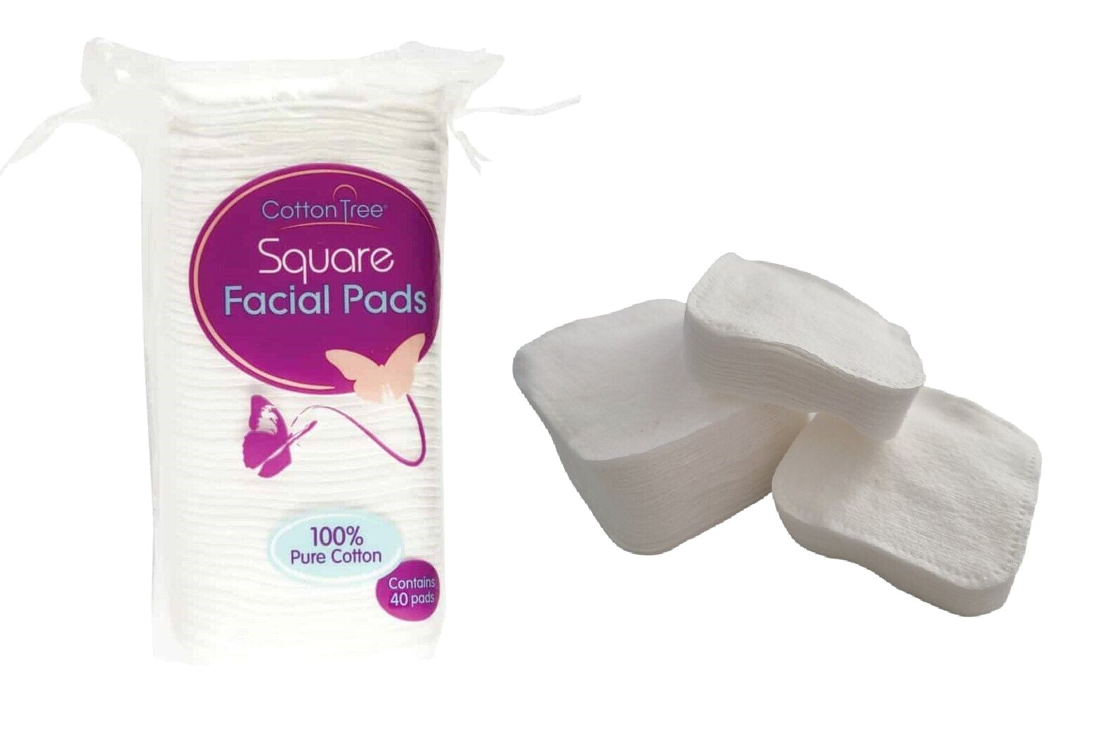 Square Cotton Wool Face Pads X 40 Large 8Cm Wide Soft Absorbent Beauty Makeup